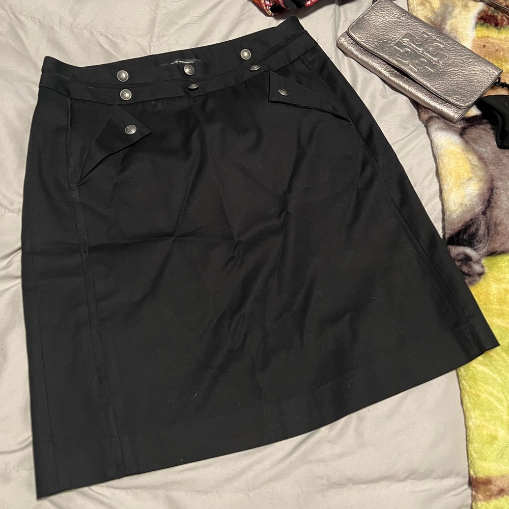 🌺 CLUB MONACO Elegant Woven Cotton Button Black Lined Skirt